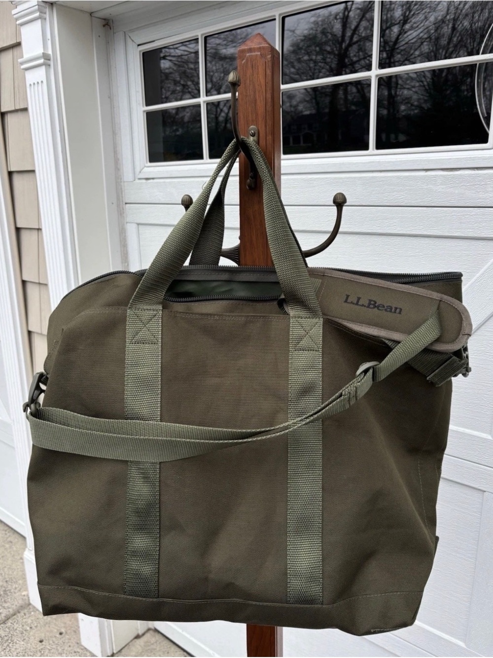 LL Bean Hunters Tote Canvas Large Bag Army Green Shoulder Strap 15x20 NEW